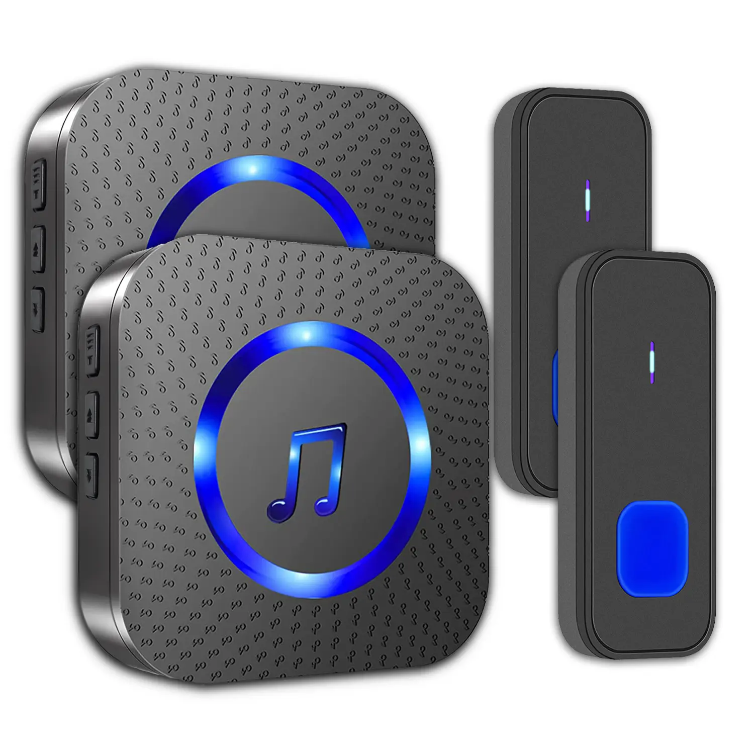 LIKEPAI Wireless Ring Bell Doorbell Kit - 2 Receivers, 2 Buttons, 12V 23A Batteries, IP55 Waterproof, 1300 FT/400M Remote Range, 55 Chimes, 5 Volume Levels, Colorful LED Flashing, 110 dB Loud Alert, Home Security for Home, Classroom