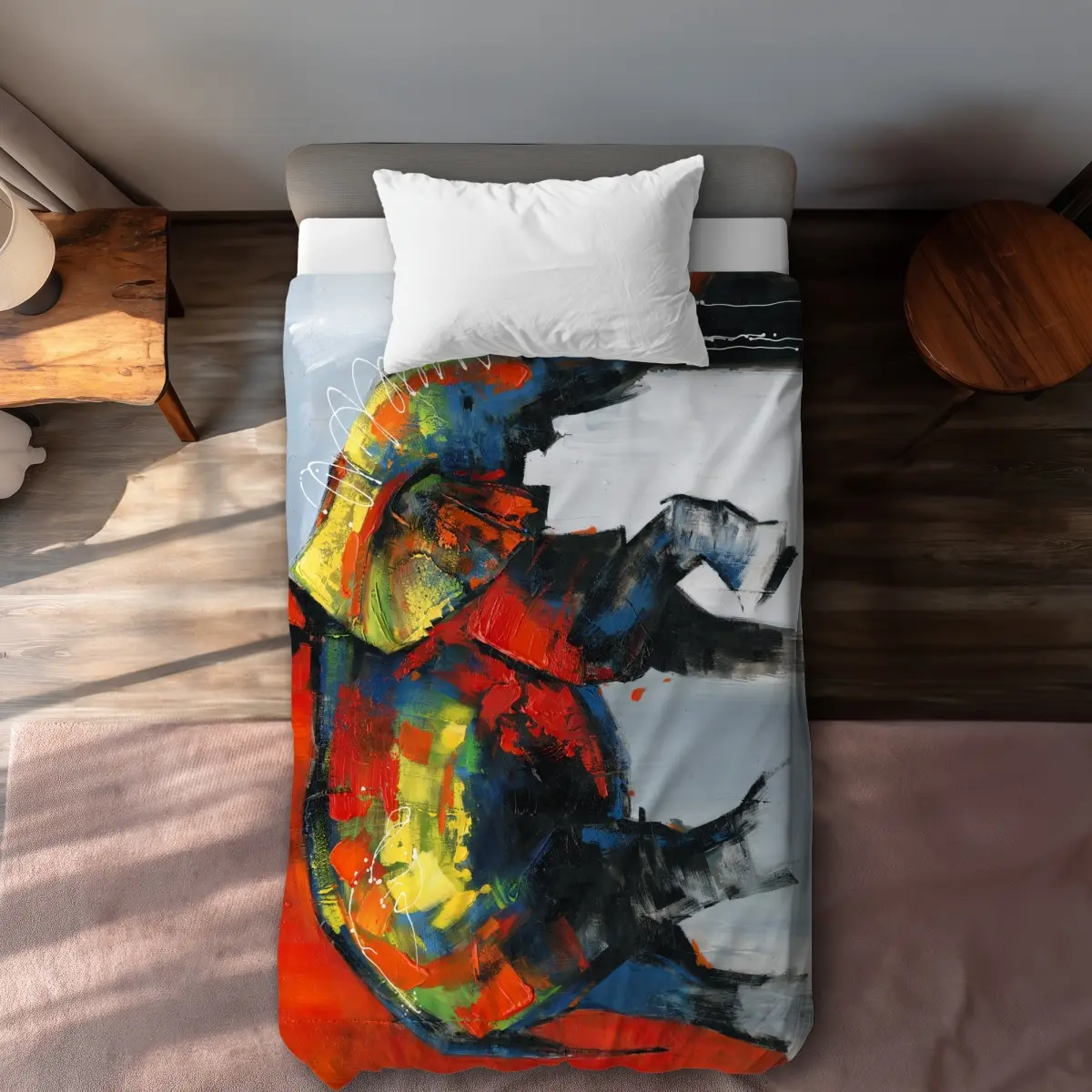 360 Stand Artistic Abstract Colorful Print African Wildlife Elephant Motif Microfiber Duvet Cover - Twin XL Size, African Red Home Decor for Twin Size Beds, Graphic Duvet Covers, Twin Duvet Covers