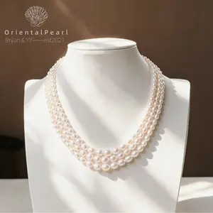 NC45-Layered Rice Shadows Necklace 3 layer Necklace Rice Shape Pearls Triple Layer with Silver Clasp Natural Pearl Necklace Luxury Gift