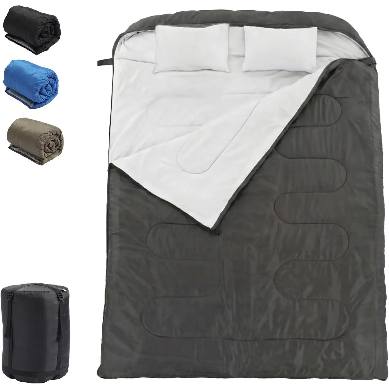 Double Sleeping Bag for Adults 2 Person Lightweight 8lbs Portable with 2 Pillows 90.5x61 Cold Weather Camping Bag for Backpacking Hiking Outdoor Adventure