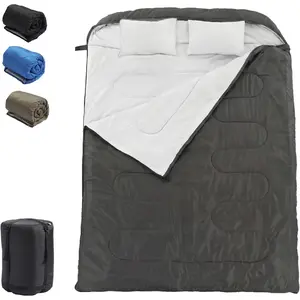 Double Sleeping Bag for Adults 2 Person Lightweight 8lbs Portable with 2 Pillows 90.5x61 Cold Weather Camping Bag for Backpacking Hiking Outdoor Adventure