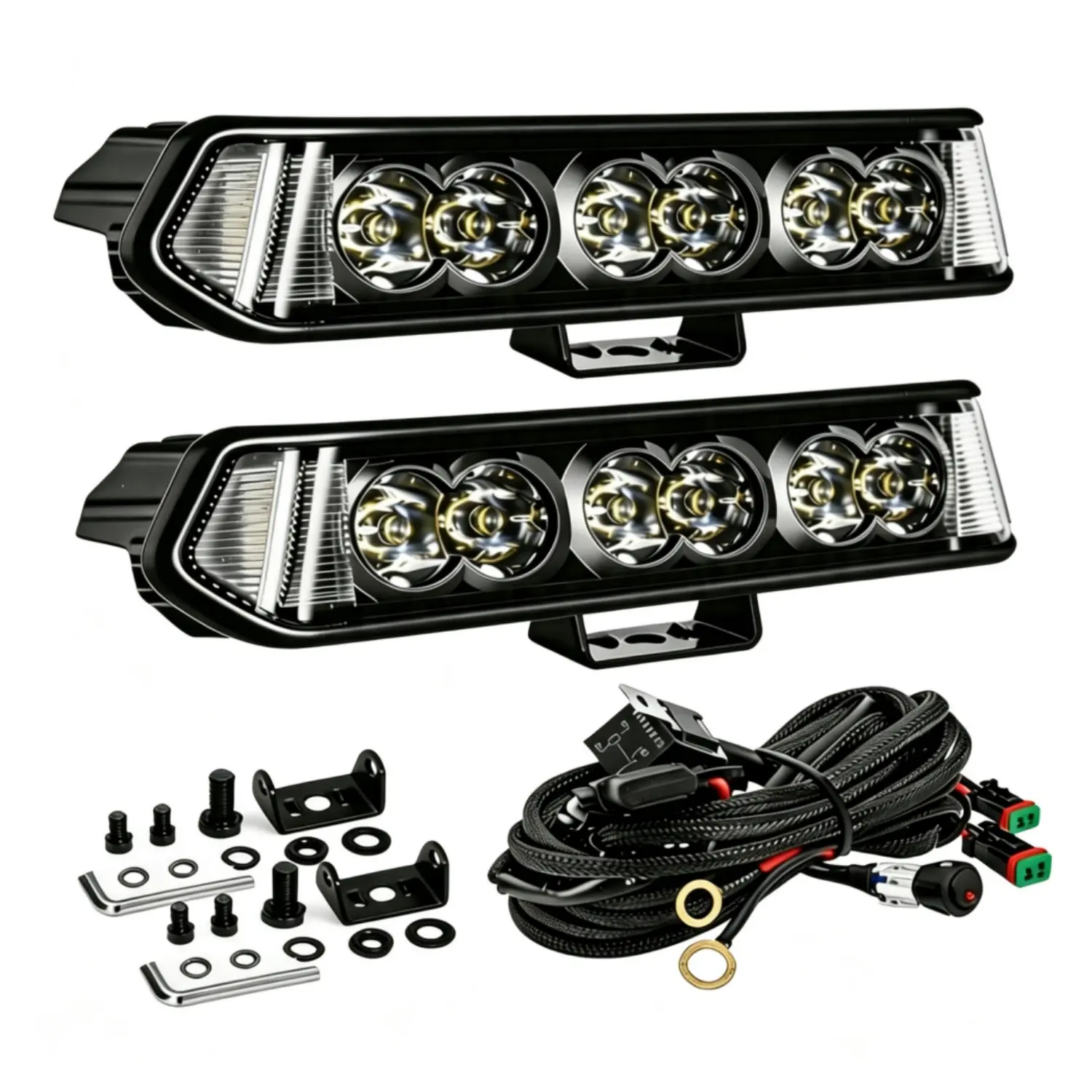 YCHOW-TECH 7-in-1 156W Side Shooter LED Work Light Pods Kit - Aluminum Build, Flood/Spot Optics, Lower Bumper Mount, DT Connector Wiring Harness, Offroad Fog Driving Light Bar, Automotive Vehicle Accessory for High Intensity Visibility