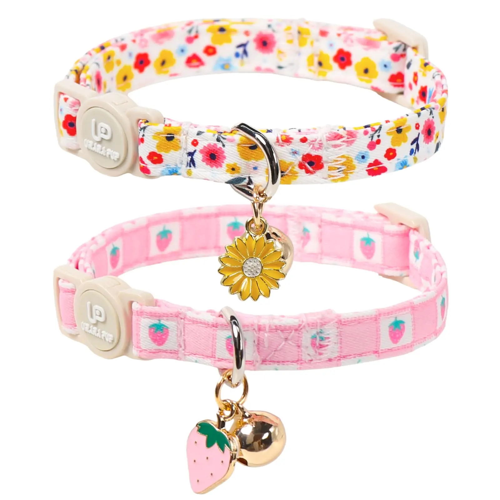 UP URARA PUP  2Pack Flower Cats Collars-Cute Summer Breakaway Cat Collar with Bell & Pendant, Pretty Flower Kitten Collars with Safety Buckle for Girl & Boy Cats