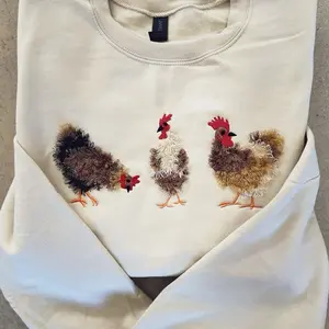 Gildan Fluffy Chicken Sweatshirt G180 - 8 oz 50% Cotton 50% Polyester Cozy Embroidered Design Pill Resistant Air Jet Yarn Pullover