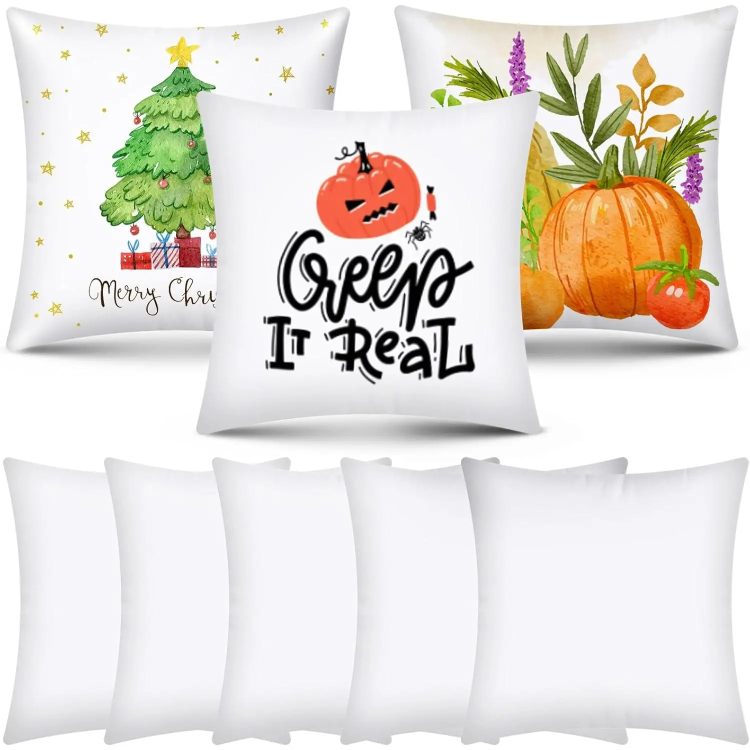 8 Pack 17.7"X17.7" Sublimation Blanks Pillowcase, Sublimation Pillow Cases White, Cushion Covers Blanks, Throw Pillow Covers for Heat Transfer, Painting DIY Picture, Halloween Craft