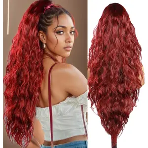 30 inch Long Pony Tails Hairpieces for Women Girls Ponytail Extension Drawstring Curly Wavy Synthetic Ponytail Comb Clip in Ponytail Hair Extensions for Women  Party Daily Use Copper Red  elegant hair accessory