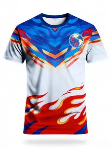 Men's Digital Print Football Jersey, Slim-Fitting Round Neck Sport Top, Soccer Tee, Comfortable for Competition, Training, Casual Wear