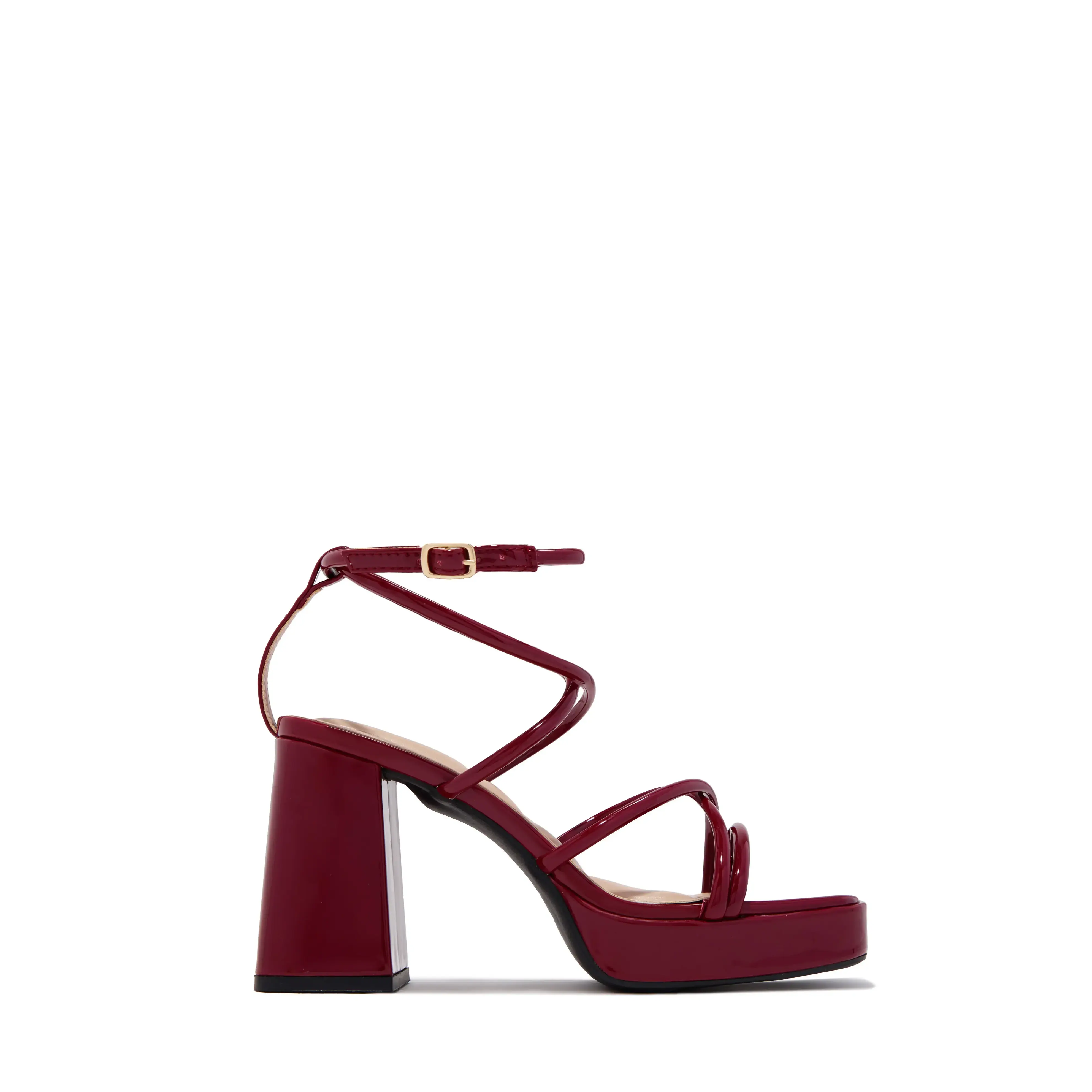 Kaylie Strappy Platform Block Heels - Wine