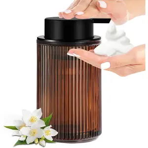 Foaming Soap Dispenser,  Glass  Hand Soap Dispenser for Bathroom, 11 Fl Oz Ribbed Refillable Foaming Pump Bottle with Black Pump, Modern Dish Soap  Dispenser