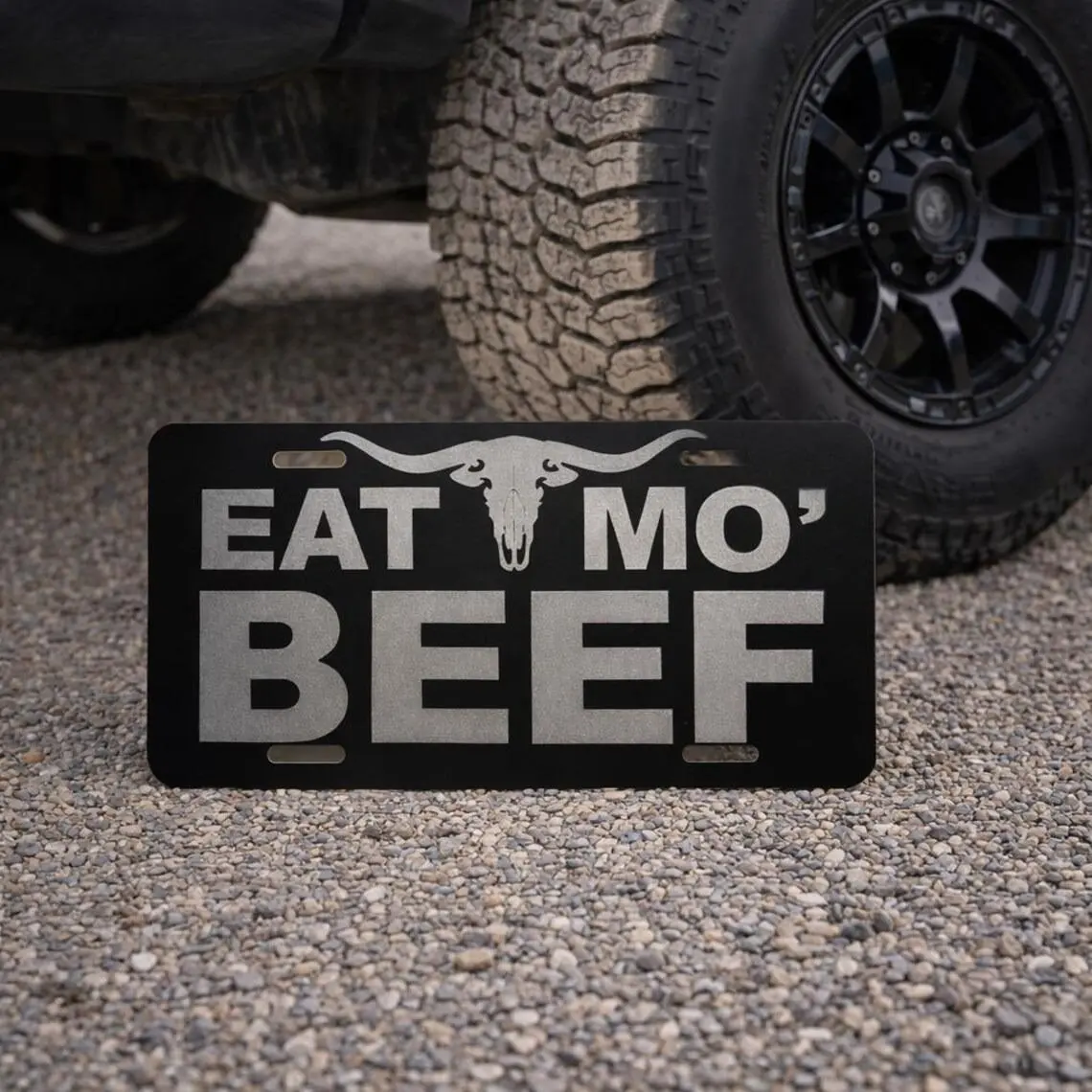 Eat Mo' Beef Black License Plate – 12x6 Aluminum Vanity Tag, New Car Gift, Funny Car Decor Accessories - Metal Vanity Tag License Plate #car accessory