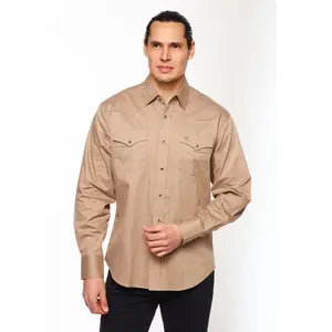 Men's Western Solid Twill Shirt-AC108L-KHAKI