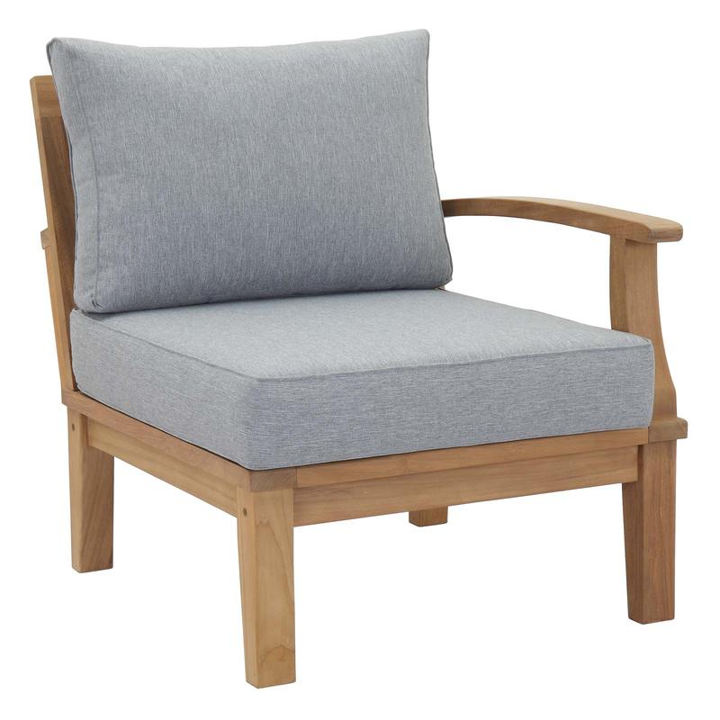Modway Marina Outdoor Patio Teak Right-Facing Sofa in Natural Gray