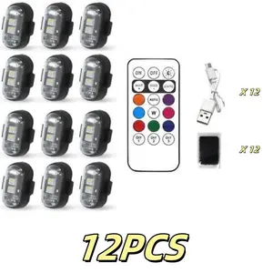 6PCS/12PCS Wireless LED Strobe Lights RGB USB Charge IP65 Waterproof Anti-Collision for Car Motorcycle Drone & RC Aircraft Bike