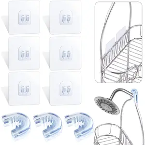 6 count Bathroom Shower  Connectors Shower Caddie Easy to Attach with 3 count Rubber Rings Bathroom Decor and Replacement (Adhesive Sticker Hooks)