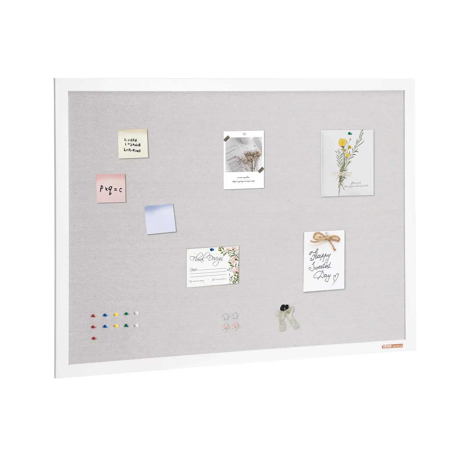 VEVOR 48"x36" White Linen-Surface Cork Pin Board with Push Pins - Wall-Mounted Office Stationery for Teachers,Kids - Ideal for Classroom,Kitchen,Locker Room - Stylish,Elegant,Functional White Board, 48" X 36"