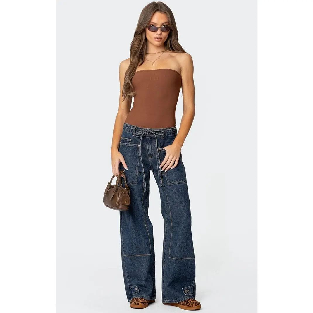 Edikted Women's Loren Strapless Ribbed Bodysuit
