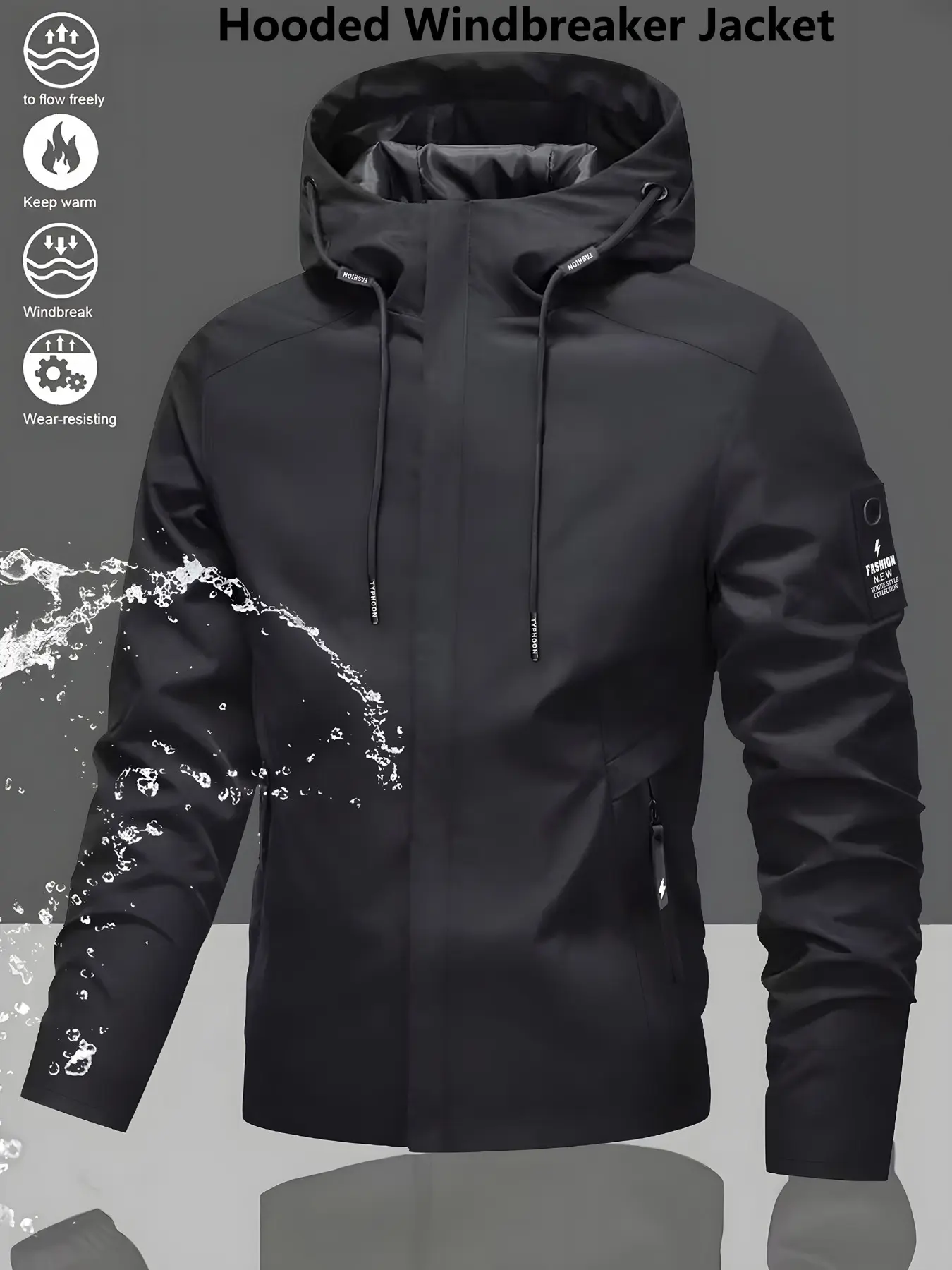 Womens Hooded Windproof Jacket Solid Color Outdoor Coat Stand Collar Loose Warm Windbreaker for Hiking Skiing Camping Breathable Machine Washable Lightweight All Season Outerwear Practical Pockets Durable Zipper Comfortable Casual Daily Wear