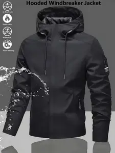 Womens Hooded Windproof Jacket, Sporty Breathable Outerwear, Solid Color Outdoor Coat Stand Collar Loose Warm for Hiking Camping Breathable Machine Washable Lightweight All Season Outerwear Practical Pockets Durable Zipper Casual Daily Wear