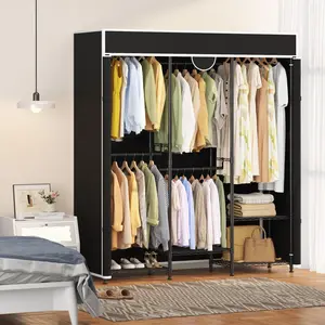 Portable Closet Wardrobe with Cover – 1100lbs Capacity Steel Clothing Rack for Hanging Clothes, Freestanding Closet System for Bedroom, Laundry Room
