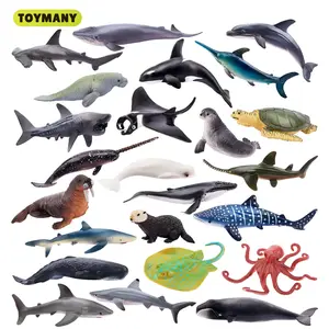 TOYMANY 24pcs PVC Plastic Mini Ocean Animal Figurines - Boxed Cake Decorating Kit with Sharks, Whales, Octopus, Ideal for Age 3+ Kids’ Birthday Parties, Gifts, Box,summervibes