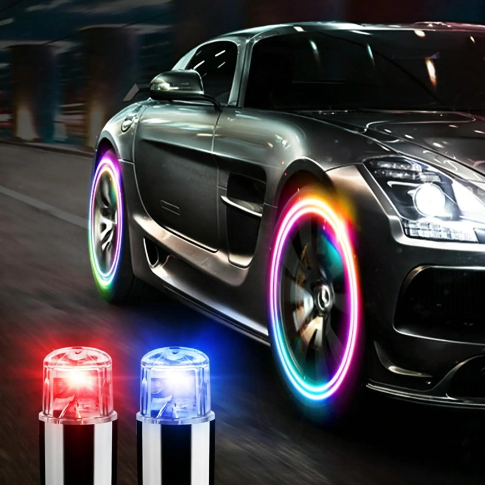 Colorful LED Wheel Valve Lights Motorcycles Bicycles Car Wheel Tire Valve Caps Universal Dustproof Bicycle Valve Cover 2025