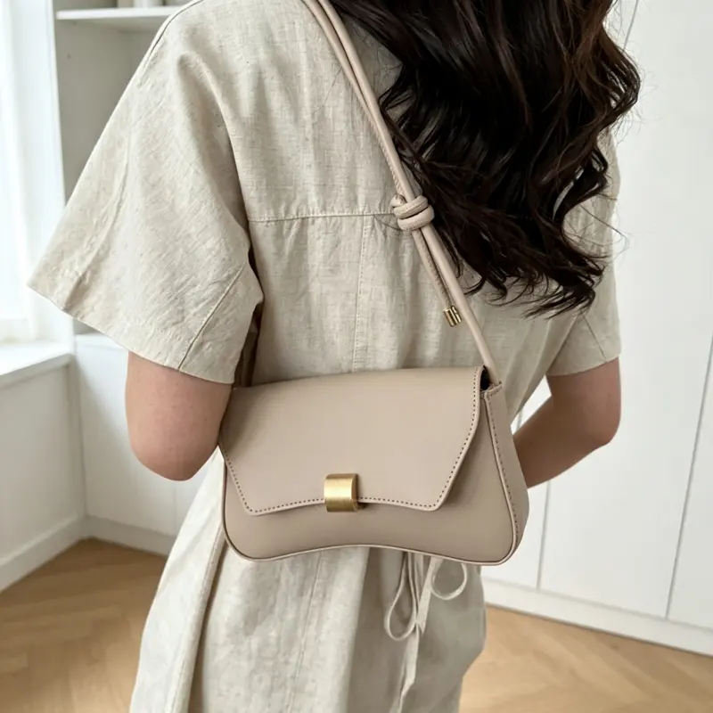 Chic Knot Strap Shoulder Bag, Flap Crossbody Purse with Buckle, Compact Daily Handbag for Women