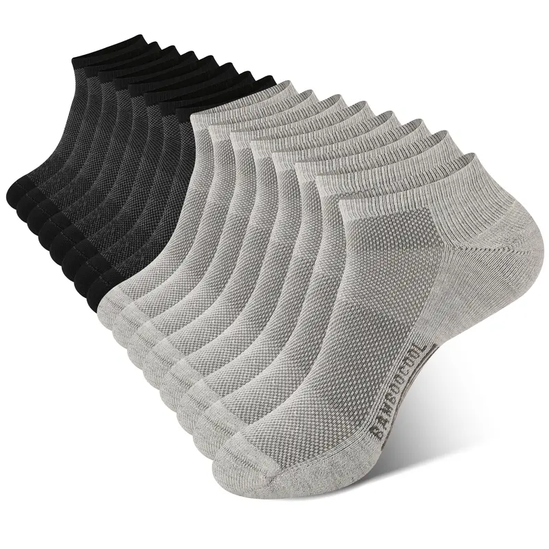 BAMBOO COOL Men's 8-Pack Soft Bamboo Fabric Athletic Ankle Socks, Breathable All-Season Basics with Arch Support, Cushioned Sole, Reinforced Heel, Anti-Perspiration Cold Wash Outdoor Wear Socks for Hiking, Yard Work
