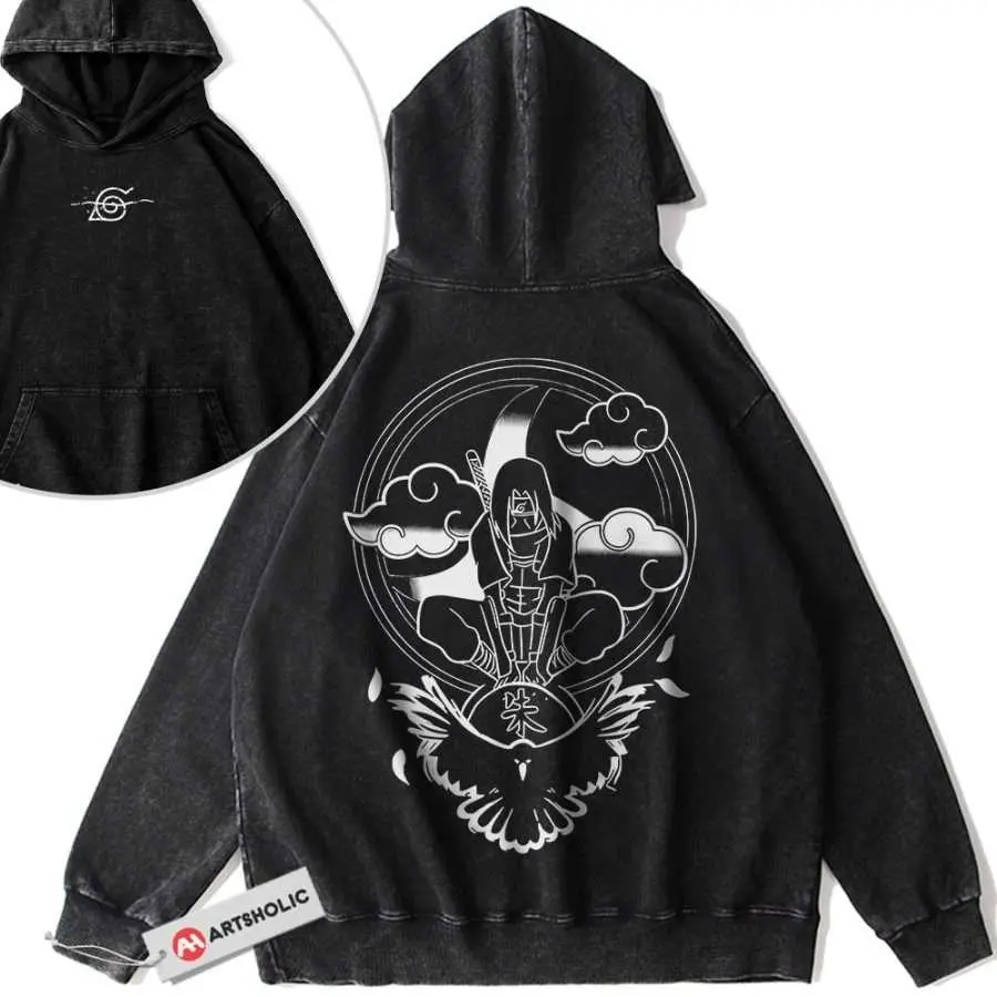 Itachi Uchiha Washed Hoodie, Naruto Hoodie, Anime Hoodie, Vintage Hoodie 2-Sided