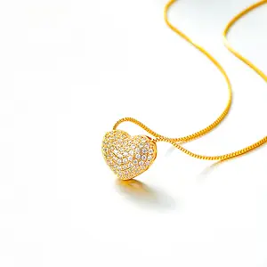 New 24k Gold Plated Heart Necklace for Women, Cubic Zirconia Elegant Minimalist Jewelry, Valentine's Day Gift