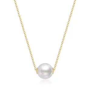 MINDDHA Single Pearl Necklace Pendant, 8mm Simulated Shell Pearl, Faux Pearl, Silver Necklace, Gold Necklaces for Women, 10X Gold Plated, 15"/18" with 3 Inch Extender, Ideal Gifts for Women, Christmas Gifts