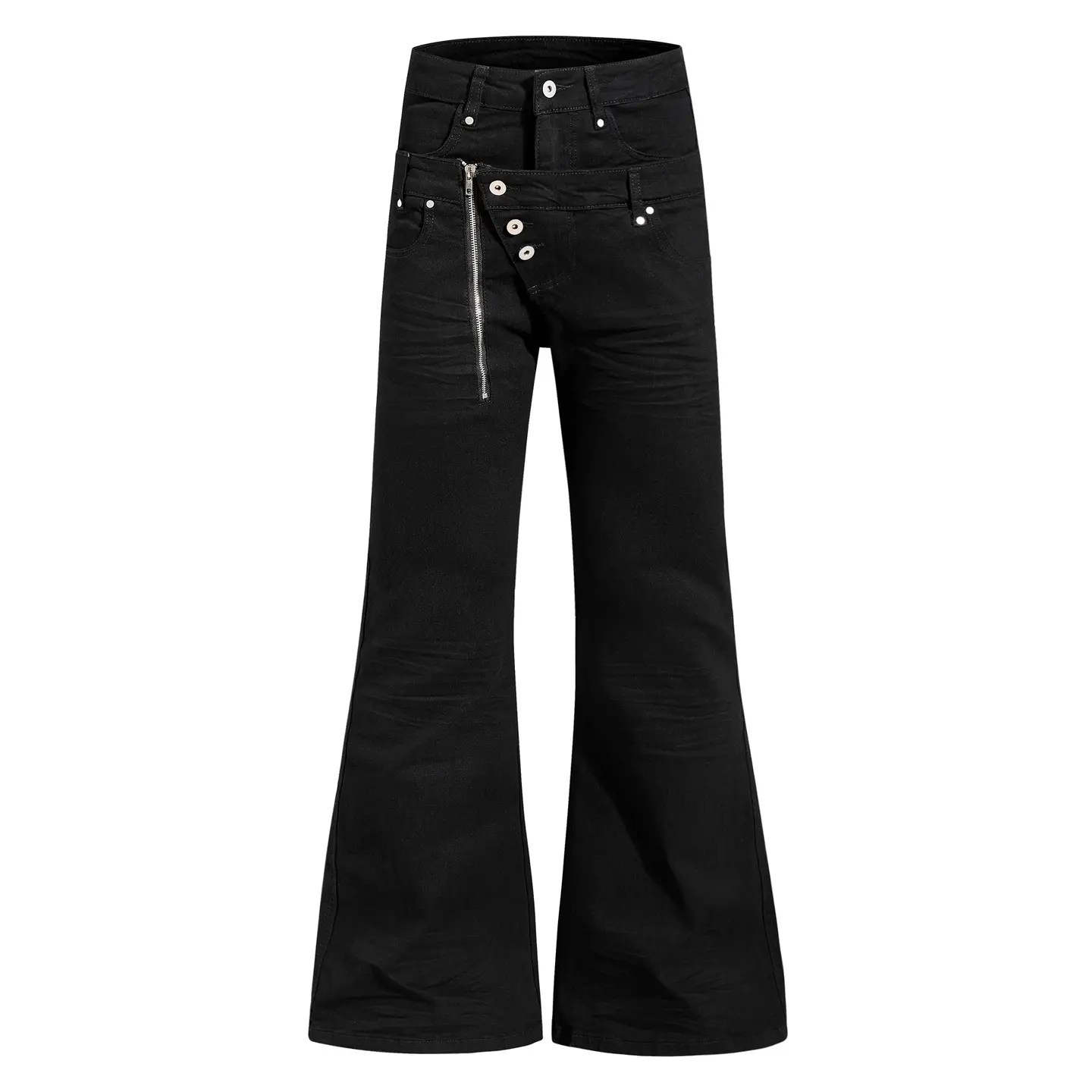 Inflation Men's Black Skinny Jeans - Y2K Menswear, Double Waist Buckle, Casual Stylish Streetwear Outfits, High Street Long Pants