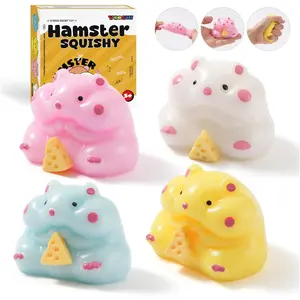 4Pcs Taba Hamster Squishy Stress Relief Toys, Cute Kawaii Animal Fidget Toys with Cheese Accessory, Handmade Sensory Squishies for Anxiety Relief, Kids & Adults, Classroom Prizes, Party Favors, Gifts