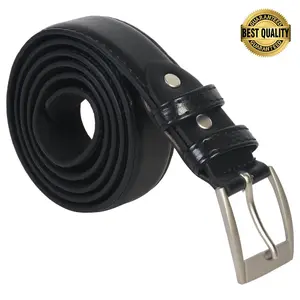 Leatherboss Genuine Leather Men Casual Dress Belt w/ Buckle, Black