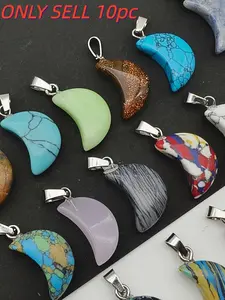 10 Natural Gemstone Moon Pendant, Boho Style Crystal Jewelry Making Kit, DIY Necklace Earring Bracelet, Fashion Gift for Holidays