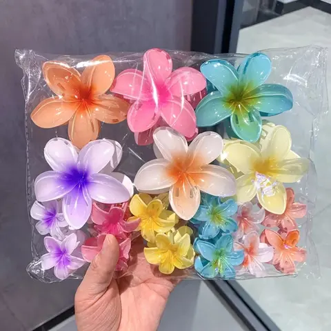 18Pcs Female Super Cute Floral Claw Clips - Assorted Gradient Candy Color Flowers, Daily Backcombed Ponytail Hair Accessories, Fashion Hair Clips & Pins