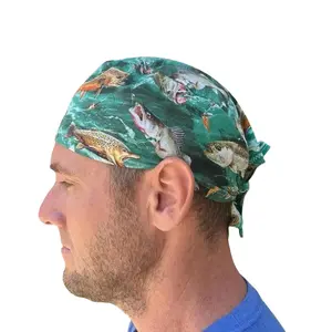 Fish trout salmon fishing Skull Surgical OR Hat Scrub Cap Mens 100% Cotton Tie Back Eco-Friendly Reusable Comfortable Durability