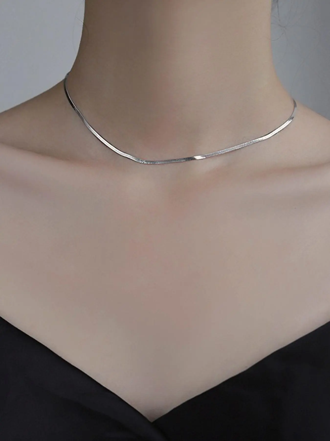 1 piece of s925 pure silver new exquisite snake bone chain sparkling Minimalist necklace for women's jewelry anti allergic daily commuting wear