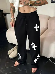 Men's Wide-Leg Pants with Side Cross Decoration, Oversized Fit, Casual Street Style, Perfect for Spring & Fall