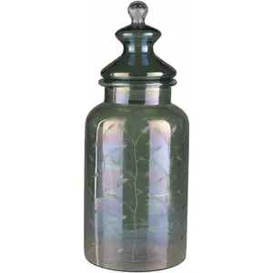 Stewartville Green Etched Glass Jar