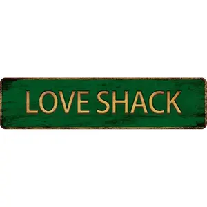Vintage Metal Tin Sign LOVE SHACK 4''x16'' inch, Street Sign for Home, Restaurant, Bar, Cafe, Garage - Retro Wall Decor Plaque