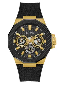 GUESS Male Black and Gold-Tone Multifunction Watch