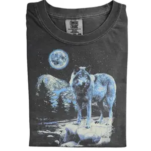 Wolf Moon T-shirt, Night Wolf Design Shirt, Full Moon Wilderness Shirt, Animal Lover Tee, Forest Wolf T-shirt, Nature Themed Shirt, Gift for Men Women, Crew Neck T-shirt, Trending T-shirt