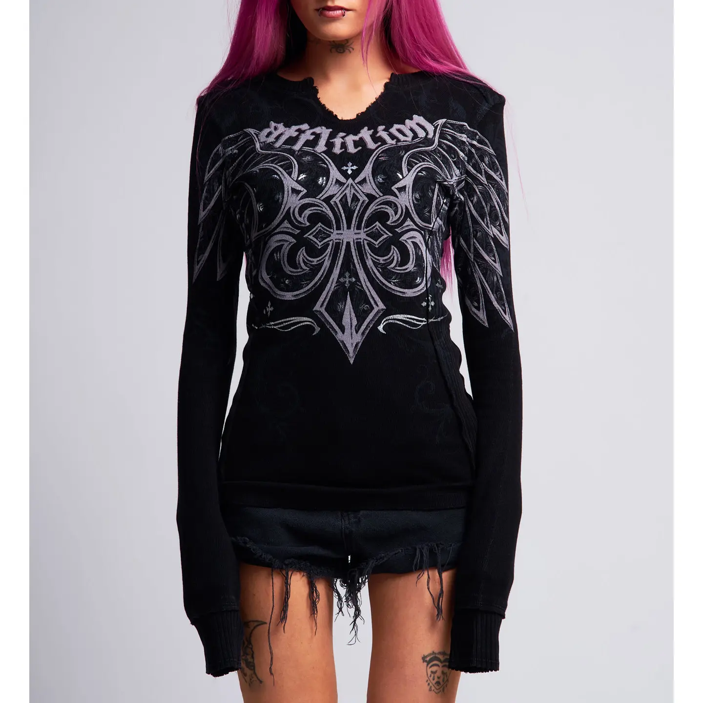 Affliction Women's Long Sleeve T-shirt Chrome