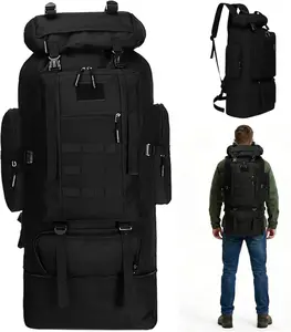 Goaste 100L Camping Hiking Backpack, Molle Military Tactical Rucksack, Waterproof Large Travel Daypack, Adjustable Survival Hunting Sports Bag for Men and Women Hiking, Camping, Touring(Black)
