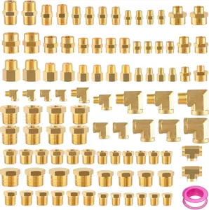 98PCS Brass Pipe Fittings Assortment Kit NPT Adapter,Reducer Bushing, Hex Nipple, Reducing Hex Coupling,Hex Head Plugs,90 Degree Street Elbow,Street Tee Fittings Kits
