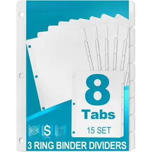 8-Tab Binder Dividers,  3 Ring Binder Dividers with Reinforced Edge, 3 Hole Punch Section Index Dividers for Binders, 1/8-Cut Tabs, Letter Size, White, 120 Dividers