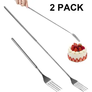 2 Pack Extendable Fork, 8.7 to 25.4 Inch Long Prank, Expandable Telescopic BBQ Fork, Telescopic BBQ Dinner Fruit Dessert Extended Tableware, Stainless Steel, Extendable Handle, Long Dinner Fruit Dessert Cutlery
