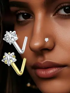 1pcs Star Nose Stud, S925 Silver with Synthetic Synthetic Zirconia Inlay, Exquisite and Unique Hip-Hop Trendy Design for Parties and Various Occasions, Perfect Gift for Women, Hypoallergenic, Nose Piercing Jewelry, Nose Ring Jewelry