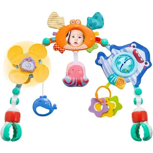 VVH Adjustable Baby Stroller Arch Toy, Car Seat Toys for Infants 6-12 Months Bassinet Hanging Toy Bar Attachment with Mirror & Sound, Crib Comfort Gift for Birthday, Baby Shower