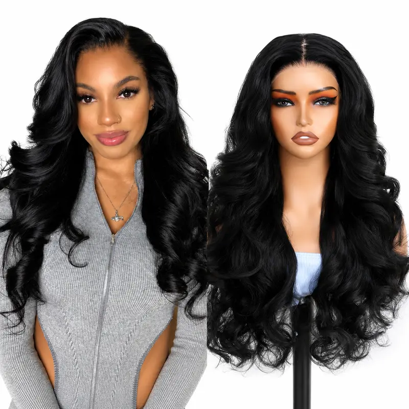 4X6 Glueless Wear to Go Wig 24inch Body Wave Synthetic Wig Natural Hairline Soft and Bouncy No Glue Lace Front Wigs for Women